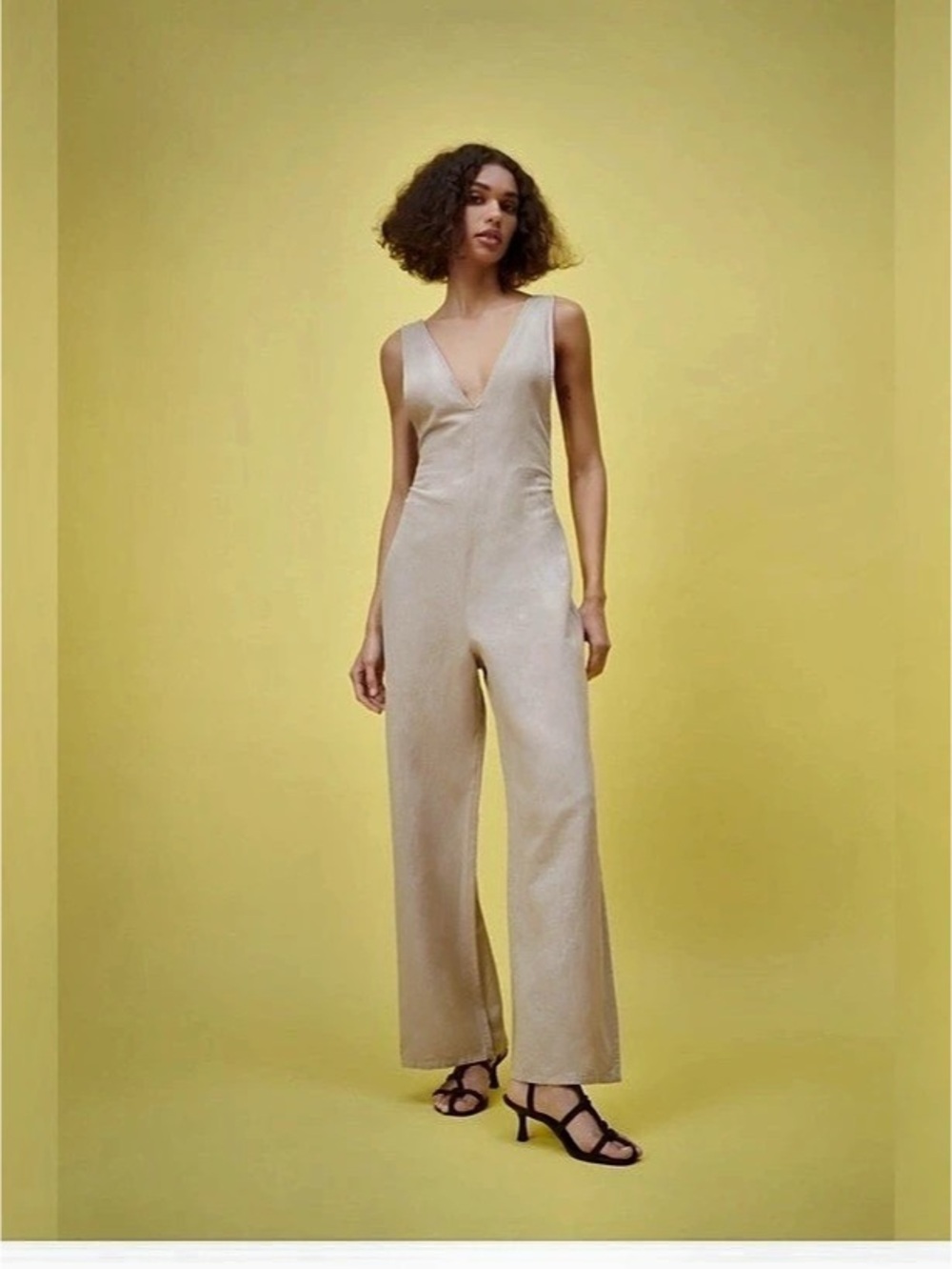 Zara Wide Leg Halter Neck Jumpsuit Beige Medium